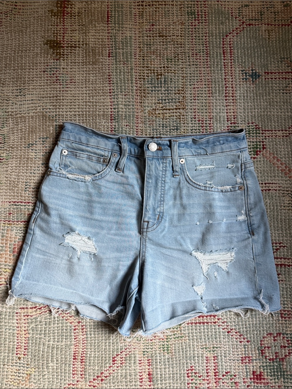 Madewell Light Blue Distressed Denim Shorts